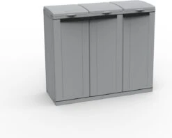 Terry Afval Opbergkast Ecoline 3 - Prullenbak - 330 Liter Inhoud (3 X 110) - Met Deksels - Grijs
