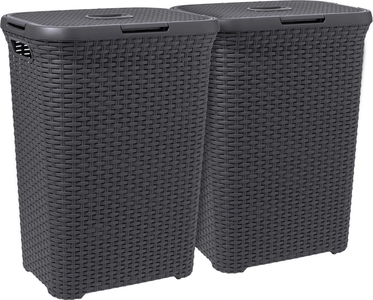 Curver Style Wasmand Met Deksel - 60L - 2 Stuks - Antraciet 1 Curver Style Wasmand Met Deksel - 60L - 2 Stuks - Antraciet