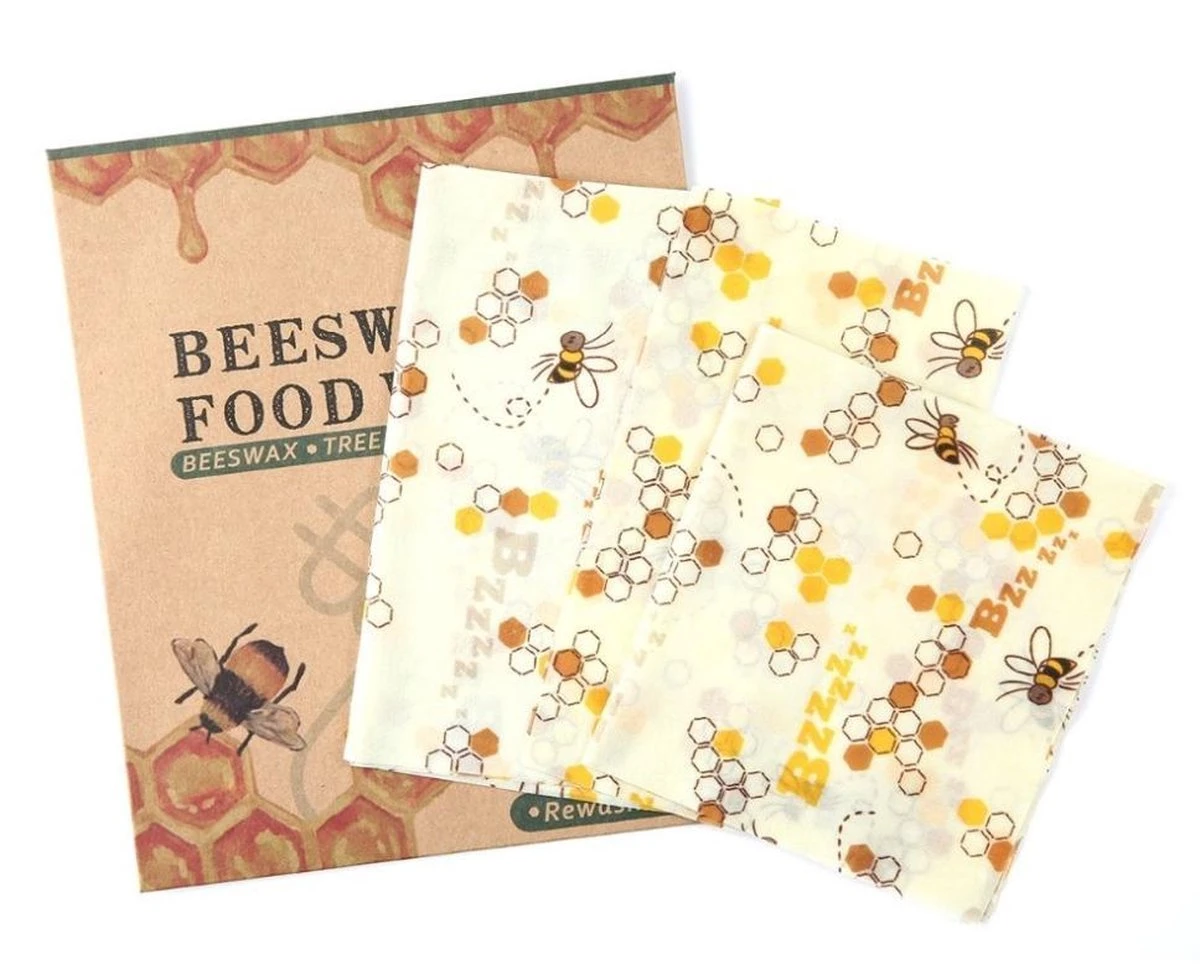 Bijenwas Doek - 3-pack - Bees Wrap - Bijen En Honingraat Print 1 Bijenwas Doek - 3-pack - Bees Wrap - Bijen En Honingraat Print