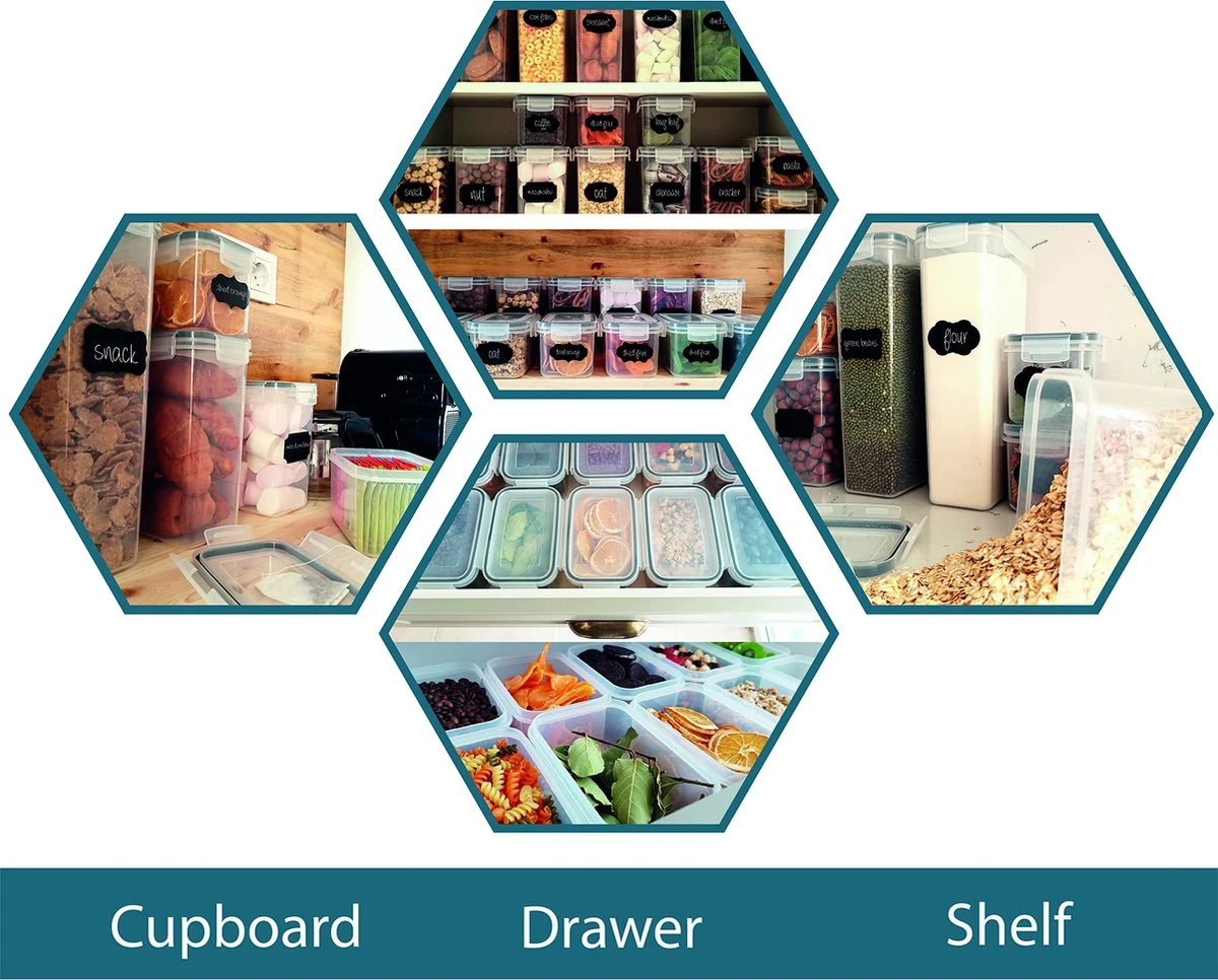 Empyrea Set Van 24 Luchtdichte Vershouddozen, Voorraad Bussen Opslag En Organisatie, Keuken En Voedselcontainer, Voorraadpotten Van Kunststof, BPA-vrij, 72 Etiketten, 3 Markers En 8 Lepels Meegeleverd | Keuken Organizer Voorraadcontainers 3 Empyrea Set Van 24 Luchtdichte Vershouddozen, Voorraad Bussen Opslag En Organisatie, Keuken En Voedselcontainer, Voorraadpotten Van Kunststof, BPA-vrij, 72 Etiketten, 3 Markers En 8 Lepels Meegeleverd | Keuken Organizer Voorraadcontainers - Afbeelding 3