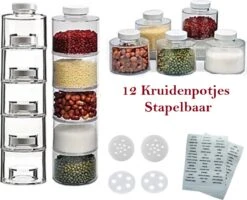 12 Kruidenpotjes - 350ml Inhoud - Keuken - Kruiden - Kruidenrek