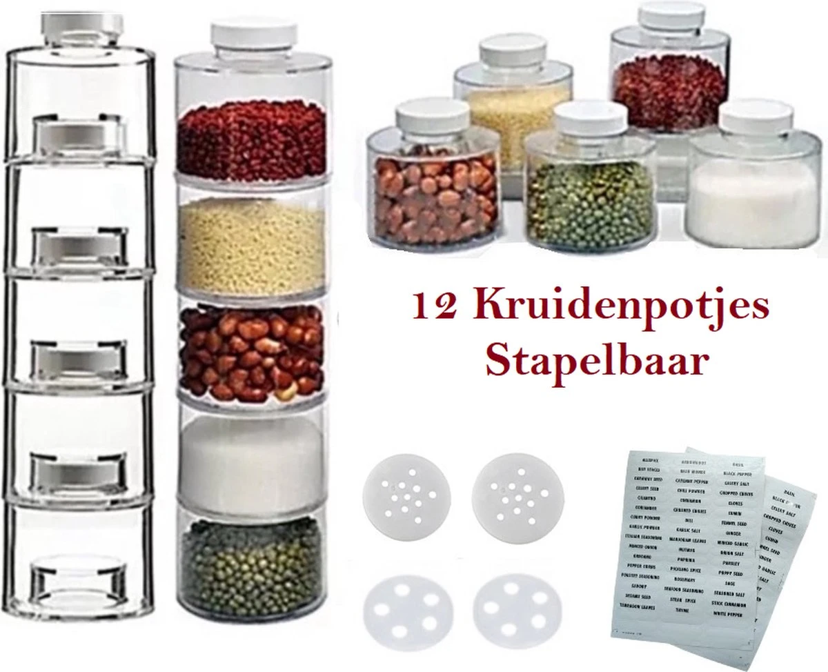 12 Kruidenpotjes - 350ml Inhoud - Keuken - Kruiden - Kruidenrek 1 12 Kruidenpotjes - 350ml Inhoud - Keuken - Kruiden - Kruidenrek