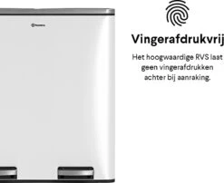 Afvalscheidingsprullenbak 2 Vakken Wit – 60 L (2x30 Liter) Pedaalemmer Homra QUICKX – Design Duo Afvalemmer RVS - Afval Scheiden - Recycle Afvalbak - Hygiënisch Pedaal - Dubbele Vuilnisbak - Keuken Vuilbak - Kantoor Prullenbak -Thuis Opslag Winkel 1200x979 2