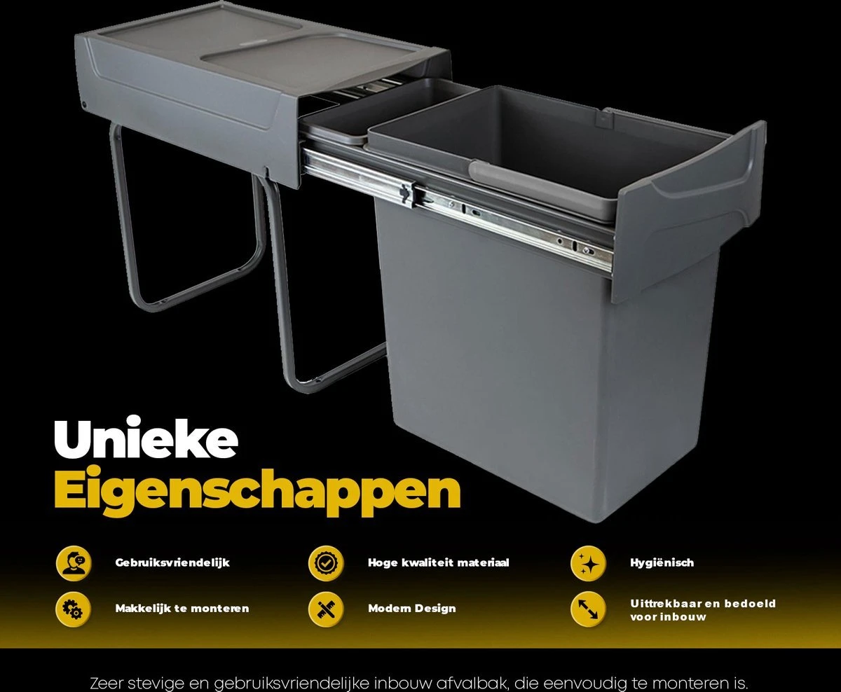Eleganca Afvalbak 20 Liter – Inbouw Prullenbak – Inbouw Afvalemmer 20L – Uittrekbare Prullenbak – Vuilnisbak -Afvalemmer Keuken – Hygiënisch – Ruimtebesparend Vuilnisbak – Grijs – B24,6xD44xH39cm 7 Eleganca Afvalbak 20 Liter – Inbouw Prullenbak – Inbouw Afvalemmer 20L – Uittrekbare Prullenbak – Vuilnisbak -Afvalemmer Keuken – Hygiënisch – Ruimtebesparend Vuilnisbak – Grijs – B24,6xD44xH39cm - Afbeelding 7
