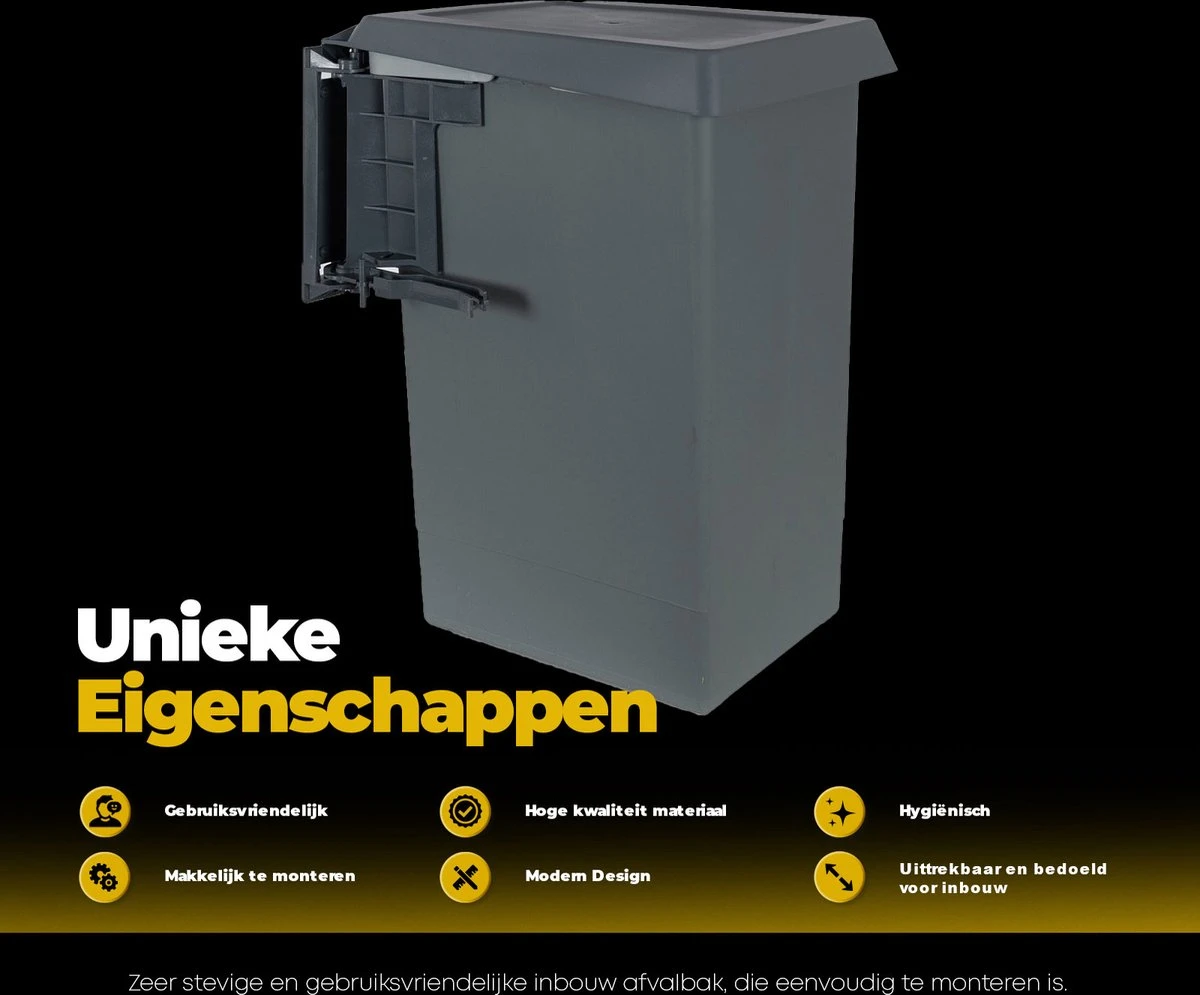 Eleganca Afvalbak 24 Liter – Inbouw Prullenbak – Inbouw Afvalemmer 24L – Uittrekbare Prullenbak – Afvalemmer Keuken – Hygiënisch – Ruimtebesparend Vuilnisbak – Uitdraaiende Prullenbak Deur – Antraciet – B34.1xD26xH46.6cm 6 Eleganca Afvalbak 24 Liter – Inbouw Prullenbak – Inbouw Afvalemmer 24L – Uittrekbare Prullenbak – Afvalemmer Keuken – Hygiënisch – Ruimtebesparend Vuilnisbak – Uitdraaiende Prullenbak Deur – Antraciet – B34.1xD26xH46.6cm - Afbeelding 6