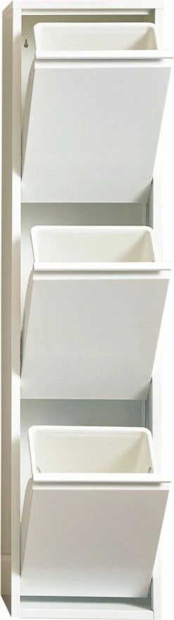 VEEHAUS – Monstera - Prullenbak 3 Vakken – Afvalemmer 45 Liter (3x 15L) – Wit – Hygiënisch Recyclen - 3-vaks Prullenbak Afvalscheiding – Afvalbak Metaal - Afval Scheiden - Prullenbak