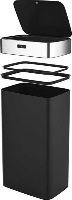 Stangvollby Gimo Sensor Prullenbak - 45 Liter - RVS - Zwart - Automatische Soft Close Deksel - Zwarte Keuken Afvalemmer - Kantoor Vuilbak - Scandinavisch Design - Infrarood Bewegingssensor - 50 Liter Afvalbak - Vingerafdrukvrij - Hygiënisch -Thuis Opslag Winkel 431x1200
