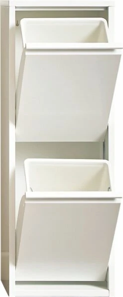 VEEHAUS – Allen - Prullenbak 2 Vakken – Afvalemmer 30 Liter (2x 15L) – Wit - 2-vaks Prullenbak Afvalscheiding – Afvalbak Metaal – Hygiënisch Recyclen - Afval Scheiden - Prullenbak