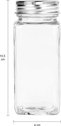 Krumble Kruidenpotjes Set Van 12 - 120 Ml - Kruidenstrooier - Strooibus - Met Strooideksel - Opbergpotjes - Vierkant - Glas - Met Aluminium Deksel - Transparant - 4,4 X 4,4 X 10,5 Cm -Thuis Opslag Winkel 581x1200