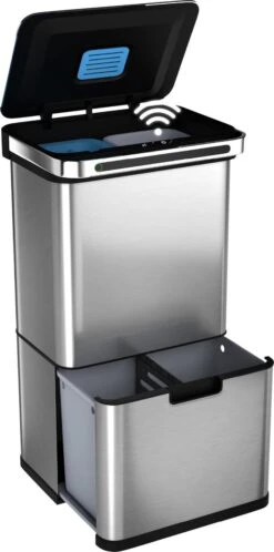 Prullenbak Met Sensor - 60 L - Afvalscheiding Vuilbak StangVollby Halden - RVS - 4 Vakken - Automatisch Lucht Filter - 60 Liter (2×18L + 2×12L) - Automatische Soft Close Deksel Met Infrarood Sensor - 4 Vaks Afvalemmer - Bacterie Filter - Design