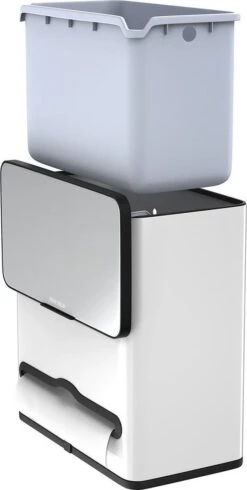 Stangvollby Vallvik Prullenbak – 4 Liter – Keukenrol Dispenser – Wit – RVS - Ophangbare Vuilbak - Afvalscheiding - Uitneembare Binnenemmer – Inbouw Vuilnisbak – Keuken Afvalemmer – Ruimtebesparend – Staand - Ophangen – Keukenrol Houder – GFT Bakje -Thuis Opslag Winkel 605x1200