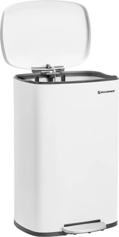 Merkloos Signature Home Vibe Prullenbak - Afvalbak 50 Liter - Soft Close Prullenbakken - Pedaalemmer Van Staal - Met Binnenemmer En Deksel - Romig Wit