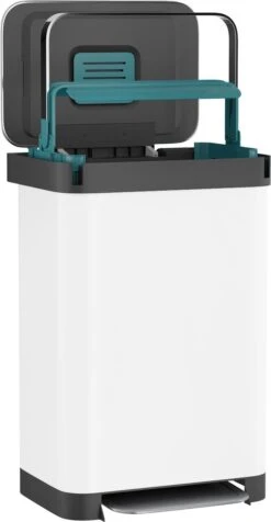 Prullenbak Met Pedaal - 50 Liter - RVS - Wit - Pedaalemmer StangVollby Osdall - Automatisch Lucht Filter - Odor Control - 50L Capaciteit - Soft Close Deksel - Afvalemmer - Met Hengsel - Afval Aandrukken - Scandinavisch Design - Hygiënisch