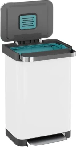 Prullenbak Met Pedaal - 50 Liter - RVS - Wit - Pedaalemmer StangVollby Osdall - Automatisch Lucht Filter - Odor Control - 50L Capaciteit - Soft Close Deksel - Afvalemmer - Met Hengsel - Afval Aandrukken - Scandinavisch Design - Hygiënisch -Thuis Opslag Winkel 627x1200