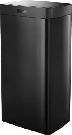 Sensor Prullenbak Zwart 50 Liter - Automatische Softclose Deksel - 50L - Zwarte Afvalemmer Stangvollby KINNA - Scandinavisch Design - Afvalbak - Infrarood Bewegingssensor - Vingerafdrukvrij En Vuilafstotend RVS - Hygiënische Keuken En Kantoor Vuilbak