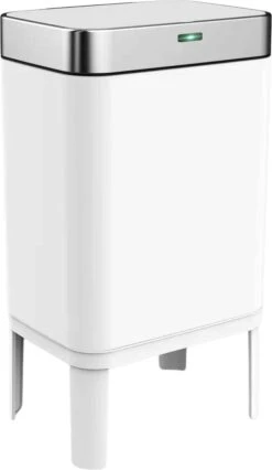 Loftey Sensor Prullenbak 60 Liter – Touch Free Afvalbak - Afvalemmer - Afvalscheiding 2x30L - Keuken - Wit/RVS