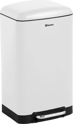Homra FEXBY Pedaalemmer Prullenbak - 30L - Hoogwaardig RVS - Wit - Met Luxe Soft Close Deksel - 30 Liter Afvalbak - Keuken Vuilbak - Kantoor Vuilnisbak - Vuilnisemmer - Pedaal Prullenbak – Hygiënisch