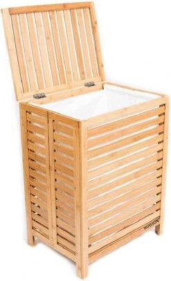 HUISSON Wasmand Met Deksel Bamboe Uitneembare Waszak Wasmanden Met Deksel 75 Ltr.