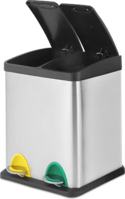 Jago - Vuilnisemmer 16 Liter Met 2 Vakken Van 8 Liter Met Binnenemmers - Prullenbak Voor Afvalscheiding - Pedaalemmer - Prullenbak - RVS -Thuis Opslag Winkel 752x1200 1
