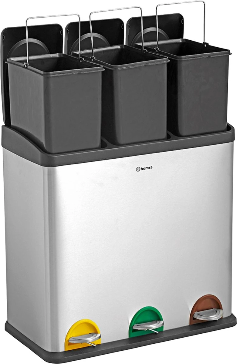 Homra STEPHS Afvalscheiding Prullenbak Met 3 Vakken - 3 X 20L Inhoud - Trio Pedaalemmer - 60 Liter - Vingerafdrukvrij - Vuilafstotend - Anti-slip - Hoogwaardig RVS - Duurzaam ABS Kunststof - RVS - Hygiënisch Recyclen - Afvalscheidingsprullenbak 1 Homra STEPHS Afvalscheiding Prullenbak Met 3 Vakken - 3 X 20L Inhoud - Trio Pedaalemmer - 60 Liter - Vingerafdrukvrij - Vuilafstotend - Anti-slip - Hoogwaardig RVS - Duurzaam ABS Kunststof - RVS - Hygiënisch Recyclen - Afvalscheidingsprullenbak