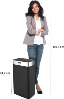 Stangvollby Gimo Sensor Prullenbak - 45 Liter - RVS - Zwart - Automatische Soft Close Deksel - Zwarte Keuken Afvalemmer - Kantoor Vuilbak - Scandinavisch Design - Infrarood Bewegingssensor - 50 Liter Afvalbak - Vingerafdrukvrij - Hygiënisch -Thuis Opslag Winkel 787x1200 3