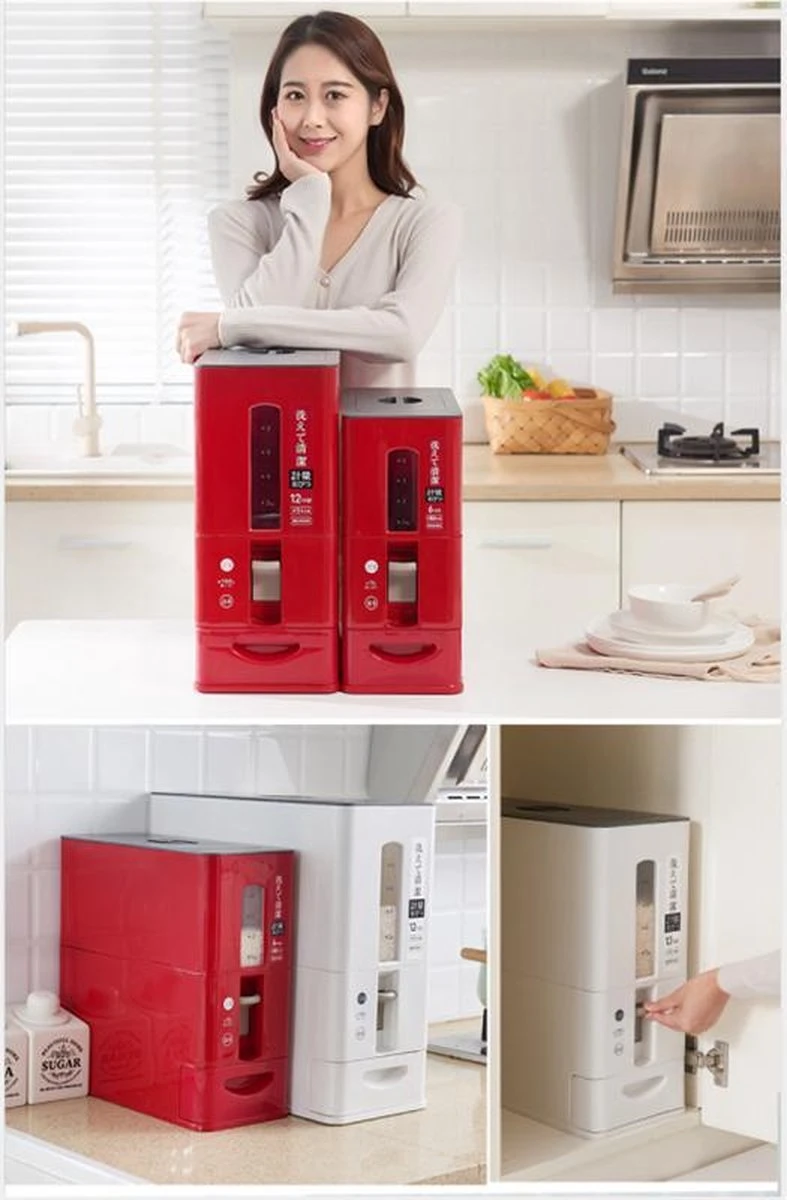 Merkloos TDR-Japans Rijst/Granen Container/Dispenser/ Opbergdoos - 6KG Inhoud - Wit 12 Merkloos TDR-Japans Rijst/Granen Container/Dispenser/ Opbergdoos - 6KG Inhoud - Wit - Afbeelding 12