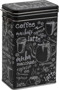 Merkloos Bewaarblik/theeblik/voorraadblik - Rechthoekig - Klipsluiting - Groot - Koffieprint