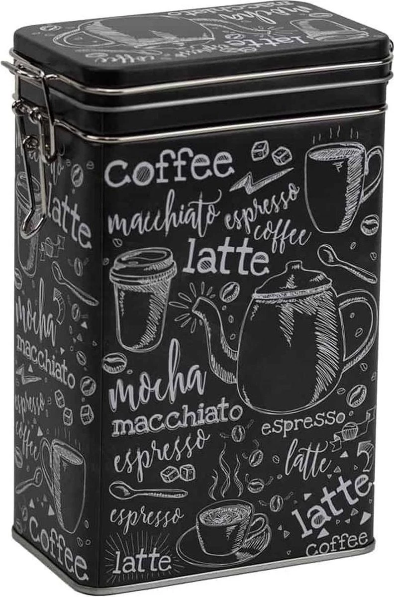 Merkloos Bewaarblik/theeblik/voorraadblik - Rechthoekig - Klipsluiting - Groot - Koffieprint 1 Merkloos Bewaarblik/theeblik/voorraadblik - Rechthoekig - Klipsluiting - Groot - Koffieprint