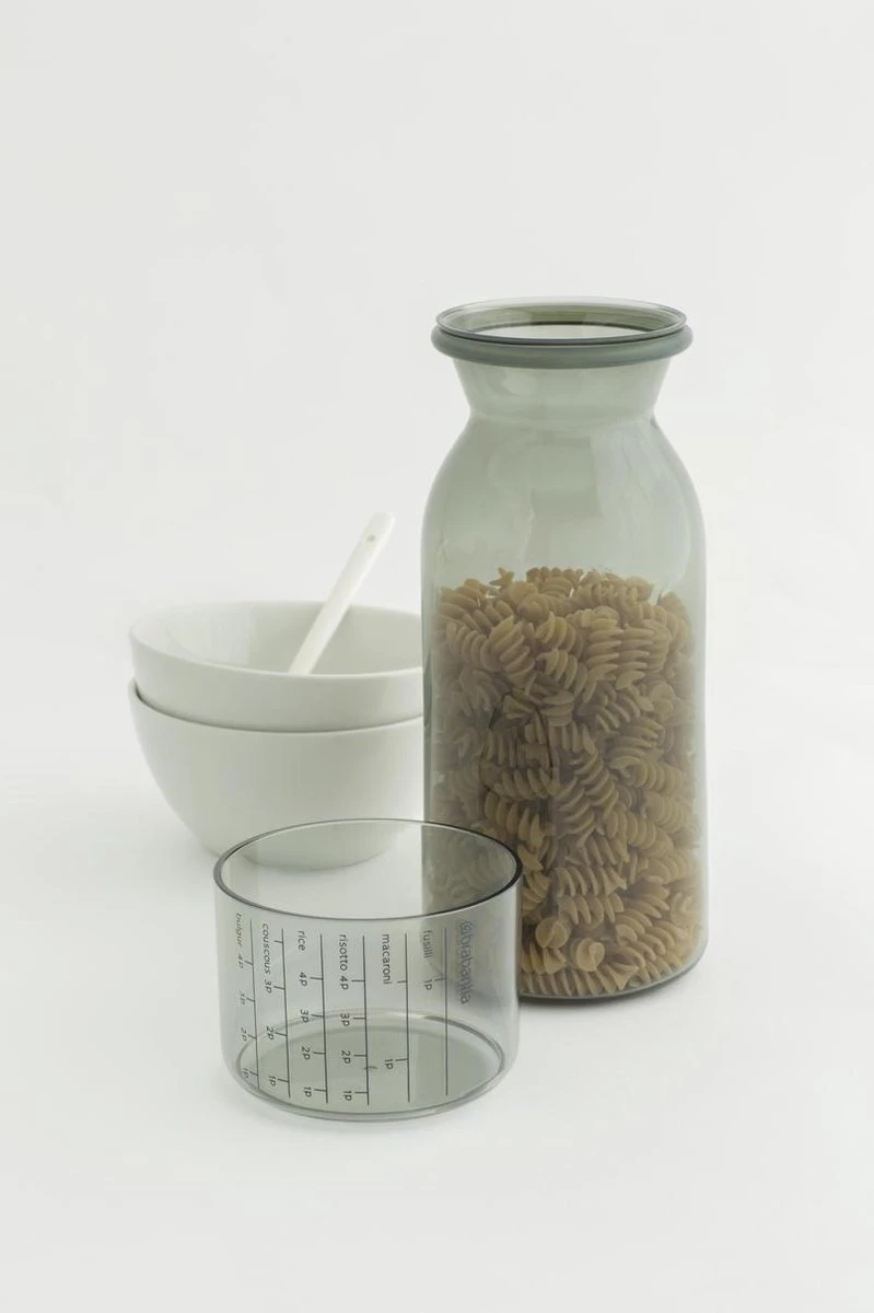 Brabantia Voorraadbussen Met Maatbeker Set Van 2 - 1,3 L - Dark Grey 5 Brabantia Voorraadbussen Met Maatbeker Set Van 2 - 1,3 L - Dark Grey - Afbeelding 5