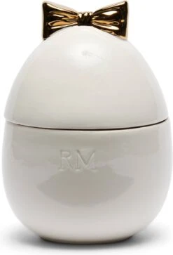 Riviera Maison Voorraadpot Met Deksel, Snoeppot Paasei Met Strik - Easter Egg Storage Jar - Wit/ Goud - Porselein