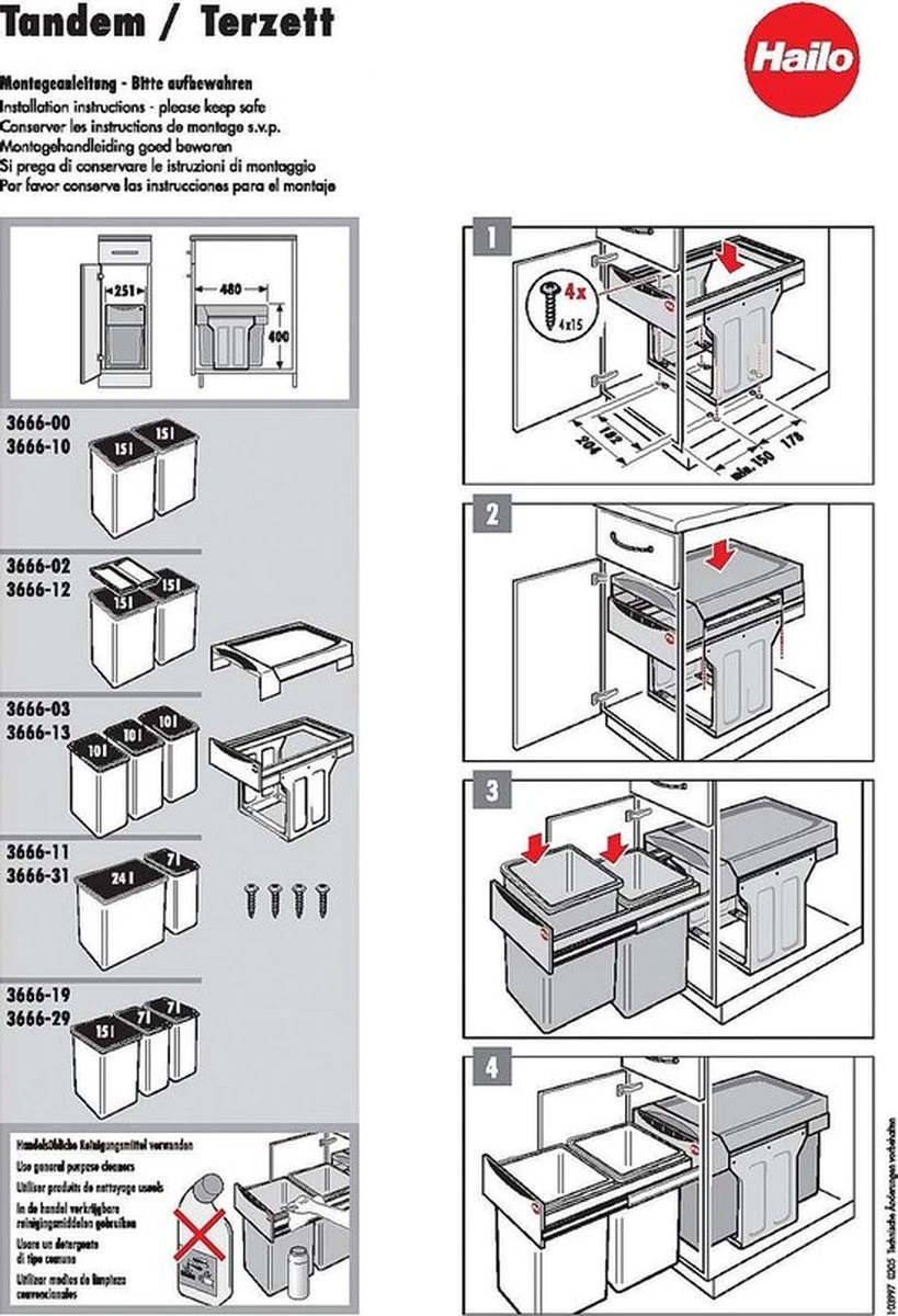 Hailo Tandem - Inbouw Prullenbak - 30 Liter Inhoud - Met 2 Compartimenten - Grijs 4 Hailo Tandem - Inbouw Prullenbak - 30 Liter Inhoud - Met 2 Compartimenten - Grijs - Afbeelding 4