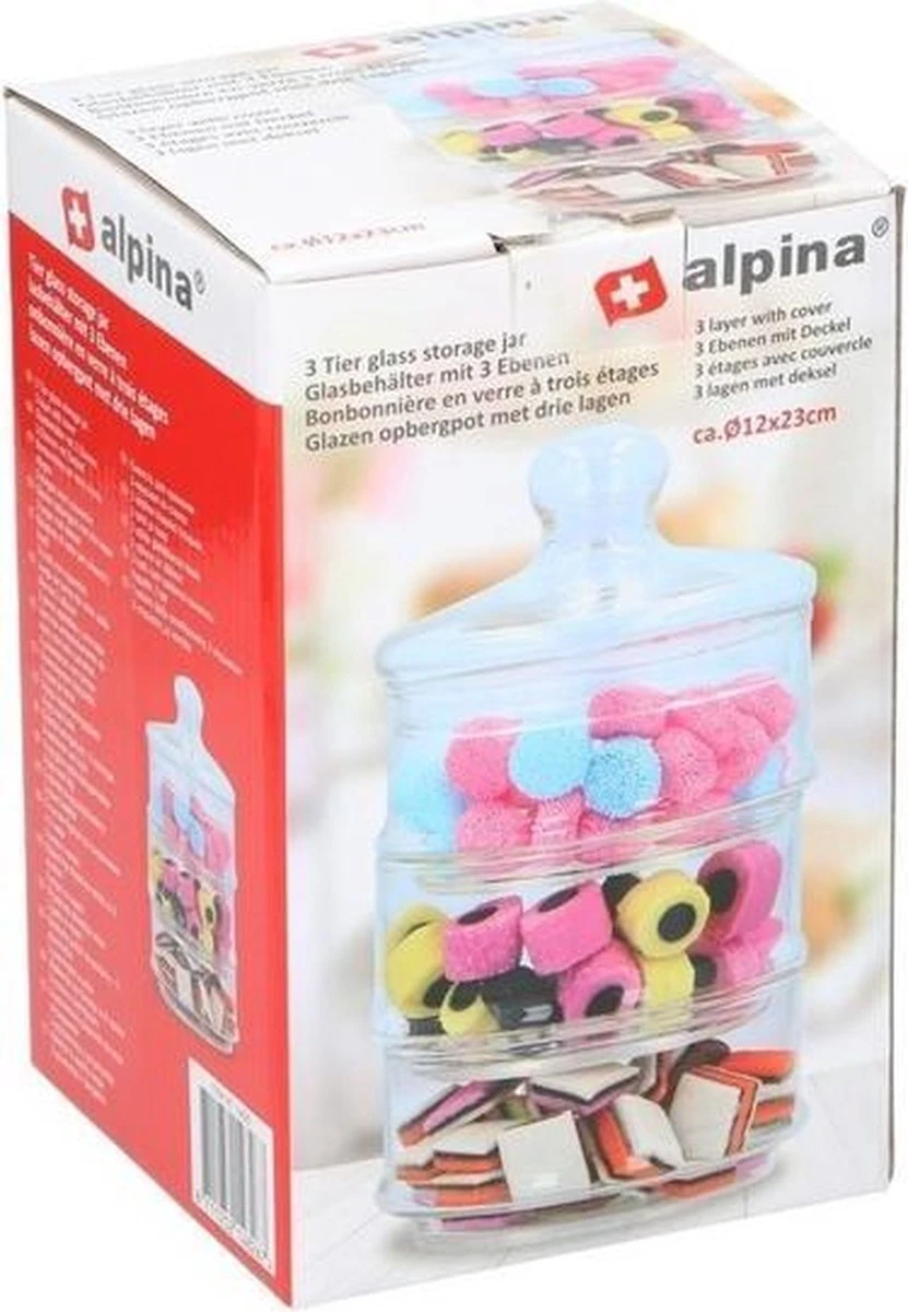 Alpina Glazen Bonbonniere 12 X 23 Cm 3 Lagen - Glazen Voorraadpot Snoeppot Met Deksel 2 Alpina Glazen Bonbonniere 12 X 23 Cm 3 Lagen - Glazen Voorraadpot Snoeppot Met Deksel - Afbeelding 2