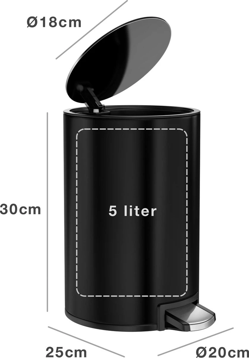 Pedaalemmer Stangvollby Kallax - 5 Liter - RVS - Zwart - Prullenbak - Toilet - Badkamer - Klein - Soft Close Deksel - Chique Design - Kleine Zwarte Pedaal Afvalemmer - Vuilnisbak Badkamer 4 Pedaalemmer Stangvollby Kallax - 5 Liter - RVS - Zwart - Prullenbak - Toilet - Badkamer - Klein - Soft Close Deksel - Chique Design - Kleine Zwarte Pedaal Afvalemmer - Vuilnisbak Badkamer - Afbeelding 4