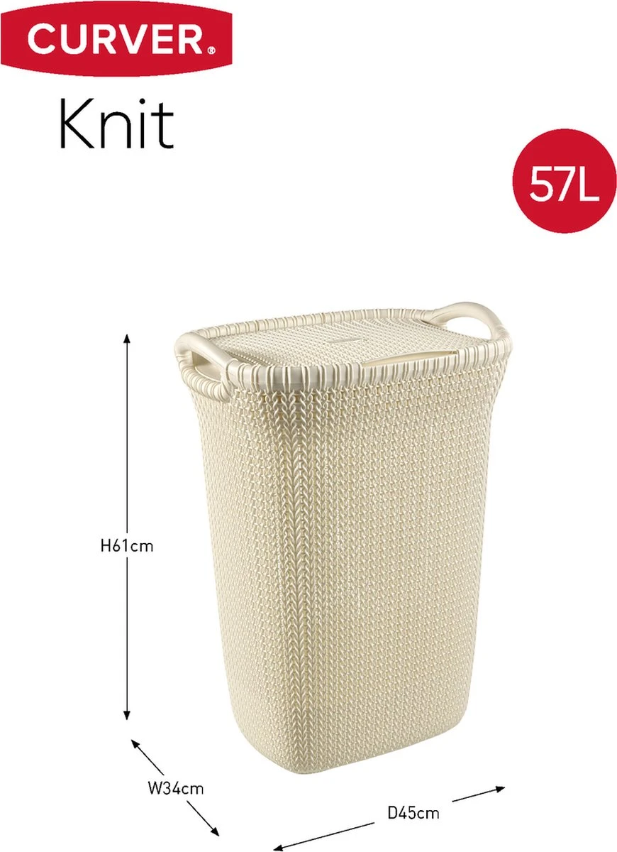 Curver Knit Wasmand Met Deksel - 57L - Oasis White 2 Curver Knit Wasmand Met Deksel - 57L - Oasis White - Afbeelding 2
