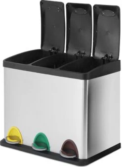 Jago - Afvalbak - 24 Liter Met 3 Vakken Voor In De Keuken - RVS Met Binnenemmer - Handvat - Deksel - Afvalscheidingssysteem - Pedaalemmer (24 Liter (3 X 8L) - Prullenbak - Vuilnisbak - Vuilnisemmer -Thuis Opslag Winkel 878x1200 4