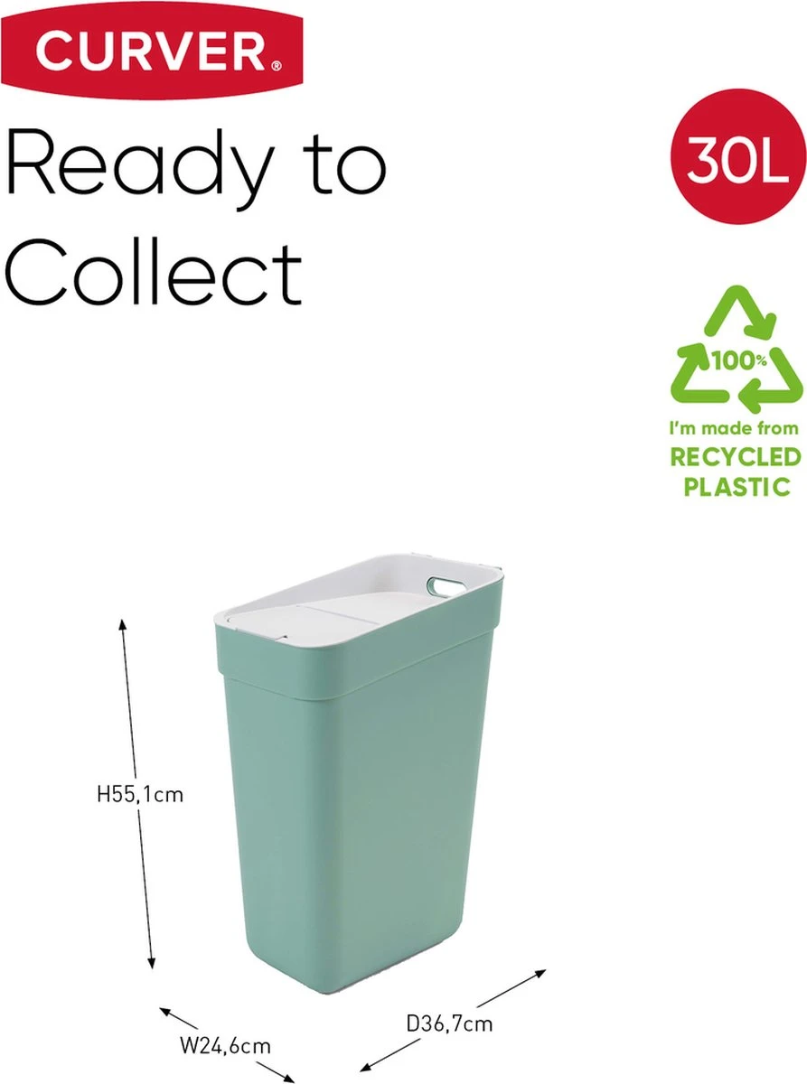 Curver Ready To Collect Prullenbak 30L - Groen/Lichtgrijs 9 Curver Ready To Collect Prullenbak 30L - Groen/Lichtgrijs - Afbeelding 9