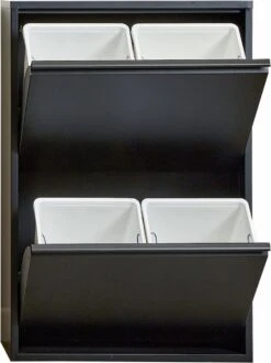 VEEHAUS – Clark - Prullenbak 4 Vakken – Afvalemmer 60 Liter (4x 15L) – Zwart - 4-vaks Prullenbak Afvalscheiding – Afvalbak Metaal – Hygiënisch Recyclen - Afval Scheiden - Prullenbak - Zwart