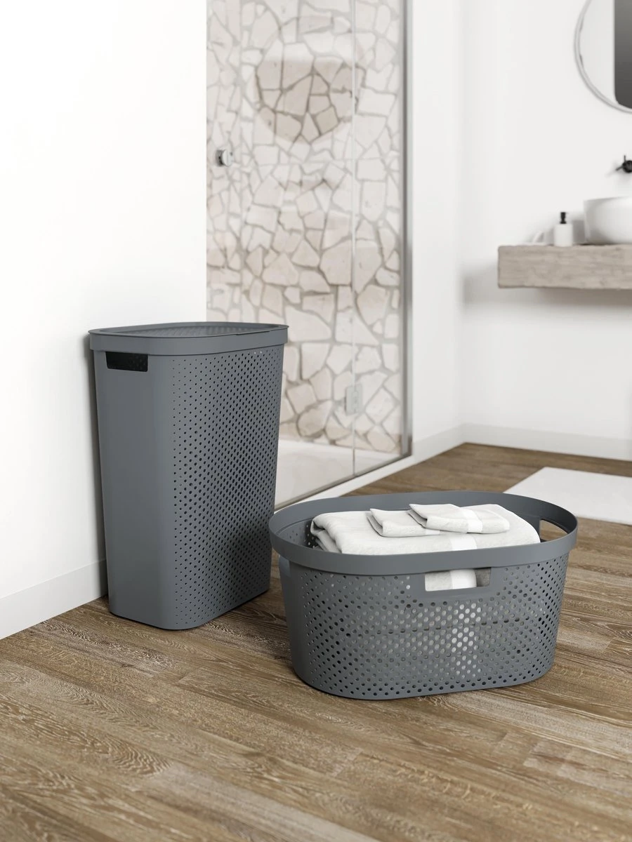 Curver Infinity Recycled Wasmand Dots 40L - 100% Recycled - Donkergrijs 4 Curver Infinity Recycled Wasmand Dots 40L - 100% Recycled - Donkergrijs - Afbeelding 4