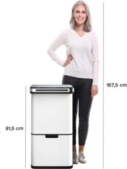 Homra DEXER Afvalscheiding Prullenbak - 4 Vakken - 60 Liter (2×18L + 2×12L) - Recycle Sensor Prullenbak - RVS Afvalemmer - Afvalscheidingsprullenbak - Design Keuken Afvalemmer - Automatische Lucht- En Bacterie Filter - Soft Close Deksel – Kleur Wit -Thuis Opslag Winkel 902x1200 1