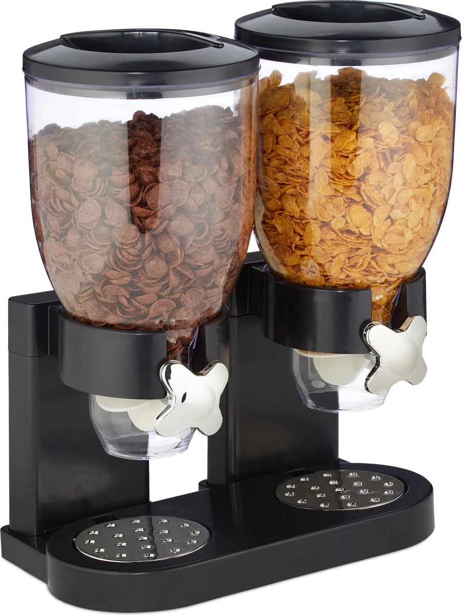 Relaxdays Conflakes Dispenser - Dubbel - Muesli Dispenser - 2x 4 L - Snoepautomaat - Zwart 12 Relaxdays Conflakes Dispenser - Dubbel - Muesli Dispenser - 2x 4 L - Snoepautomaat - Zwart - Afbeelding 12
