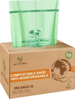 Biozakken 2/3 Liter 250 Stuks Biologisch Afbreekbare Afvalzakken – 26 X 29 Cm - 100% Composteerbare Vuilniszakken - Incl. Dispenser - Gft Afvalzakken