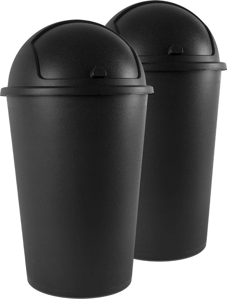 Deuba Vuilnis Prullenbak 2 Stuks - 50 L Met Schuifdeksel - Zwart 1 Deuba Vuilnis Prullenbak 2 Stuks - 50 L Met Schuifdeksel - Zwart
