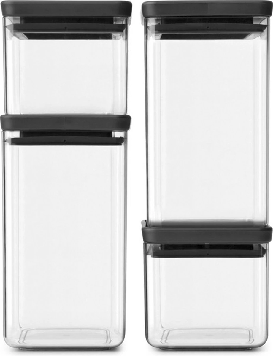 Brabantia Tasty+ Voorraadpotten - Stapelbaar - 2x 0,7 L - 2x 1,6 L - Dark Grey 1 Brabantia Tasty+ Voorraadpotten - Stapelbaar - 2x 0,7 L - 2x 1,6 L - Dark Grey