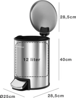 Pedaalemmer - 12 Liter - RVS - Afvalemmer StangVollby Docksta - Toilet - Badkamer - Kantoor - Klein - Soft Close Deksel - Chique Design - RVS Pedaal Prullenbak - Afvalzak Inkeping - Vuilnisbak Badkamer -Thuis Opslag Winkel 922x1200 1