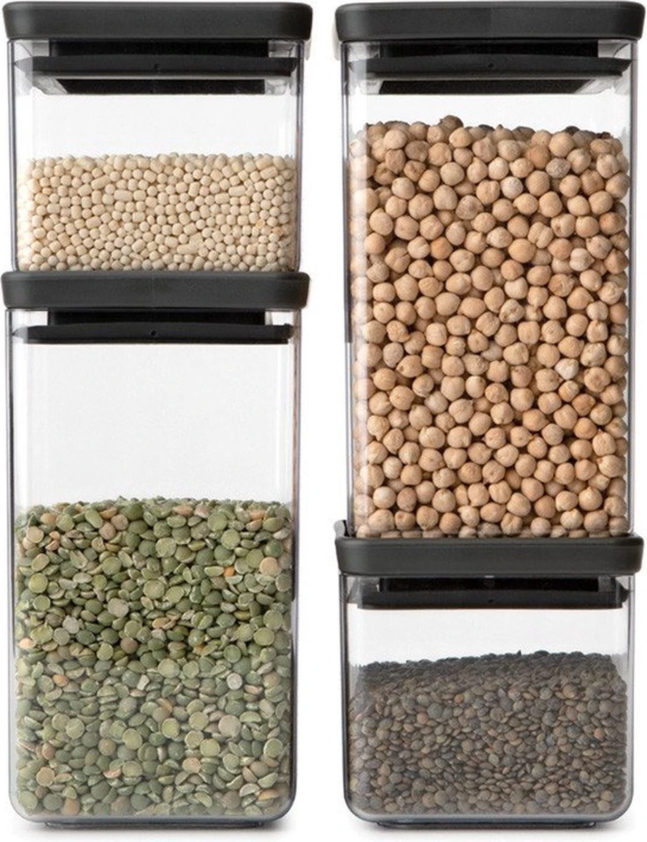 Brabantia Tasty+ Voorraadpotten - Stapelbaar - 2x 0,7 L - 2x 1,6 L - Dark Grey 7 Brabantia Tasty+ Voorraadpotten - Stapelbaar - 2x 0,7 L - 2x 1,6 L - Dark Grey - Afbeelding 7