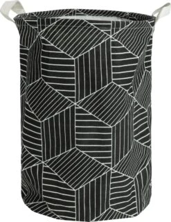 QUVIO Wasmand Met Handvaten - Waszak Met 1 Compartiment - Wassorteerder - Wasmanden - Wasbox - Opbergmand - Opbergmand Kinderkamer - Speelgoedmand - Opvouwbaar - Hexagon Patroon - 43 L - Jute - 33 X 33 X 40 Cm (lxbxh) - Zwart En Wit