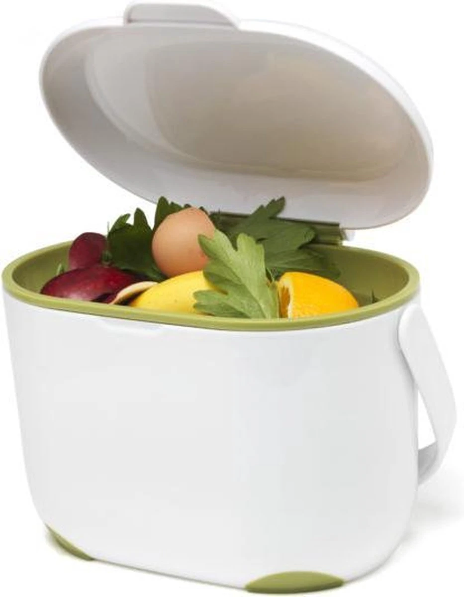 Prullenbak - Compost Caddy-GFT Afvalbakje - Losse Binnenemmer - Wit/Groen