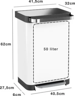 Prullenbak Met Pedaal - 50 Liter - RVS - Wit - Pedaalemmer StangVollby Osdall - Automatisch Lucht Filter - Odor Control - 50L Capaciteit - Soft Close Deksel - Afvalemmer - Met Hengsel - Afval Aandrukken - Scandinavisch Design - Hygiënisch -Thuis Opslag Winkel 937x1200 1