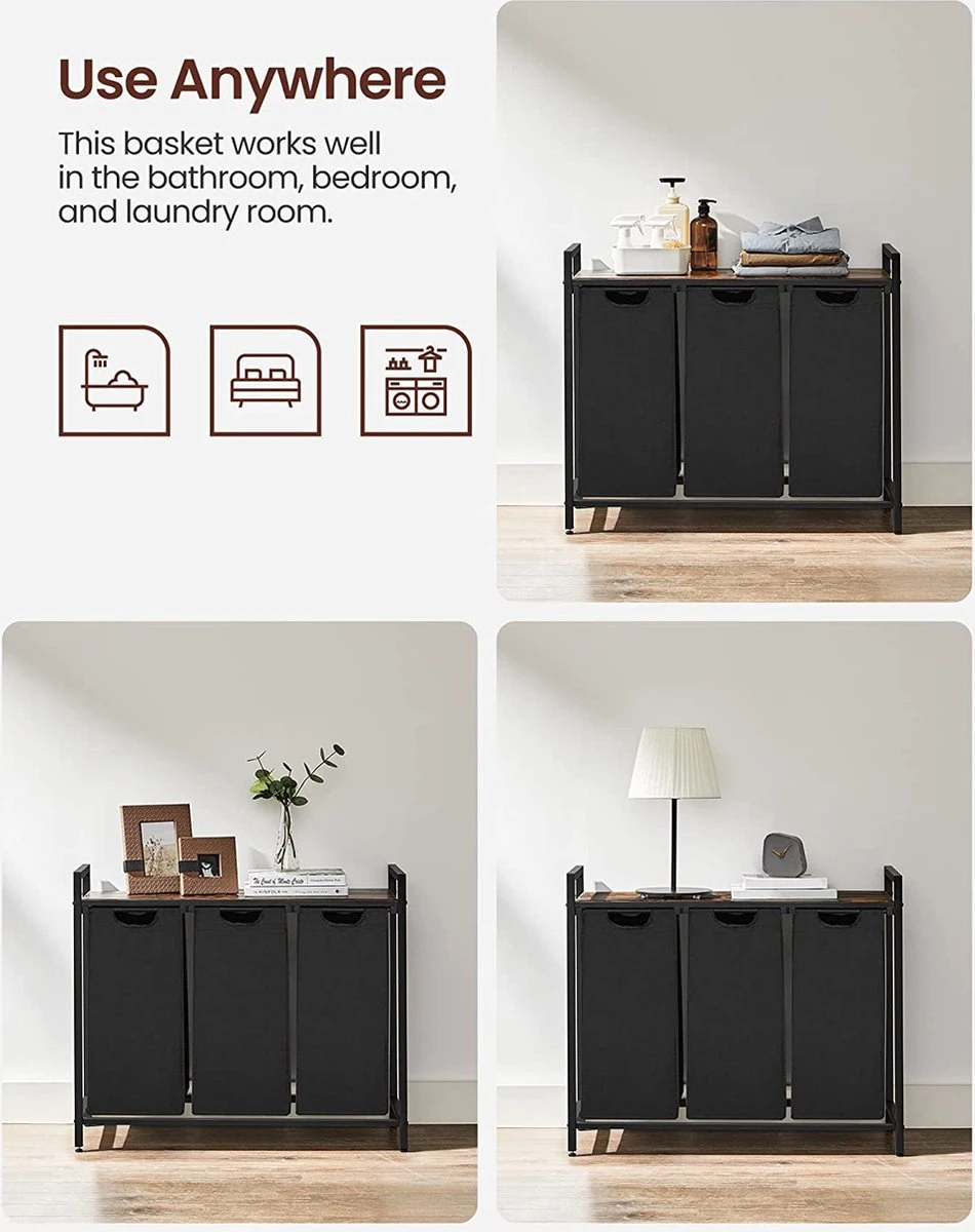 Merkloos Soph & Tess Wasmand 3 Vakken – Wassorteerder Met Uitschuifbare Waszakken - Bruin En Zwart 3 Merkloos Soph & Tess Wasmand 3 Vakken – Wassorteerder Met Uitschuifbare Waszakken - Bruin En Zwart - Afbeelding 3