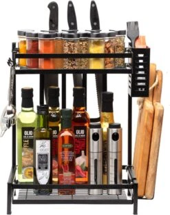 Pazzo Goods - Keuken Organizer - Keukenrek - Zwart - Metaal - 2 Laags - Multifunctioneel - Zwart -